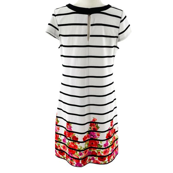 Jessica Simpson White Black Stripes Pink Floral Short Sleeve Shift Dress Plus 14 - Picture 5 of 14